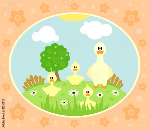 Farm background with funny goose