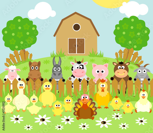 Farm background with funny animals © dicraftsman
