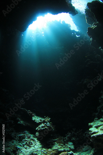 Sunlight in underwater cave