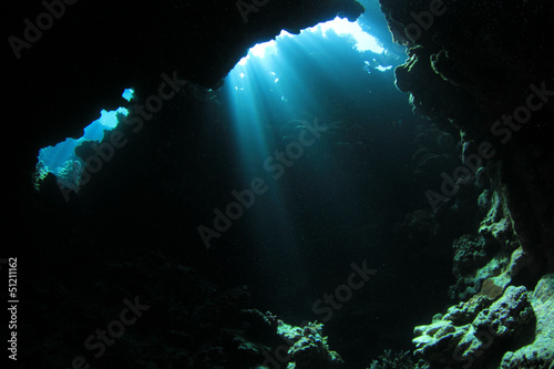 Sunlight in underwater cave