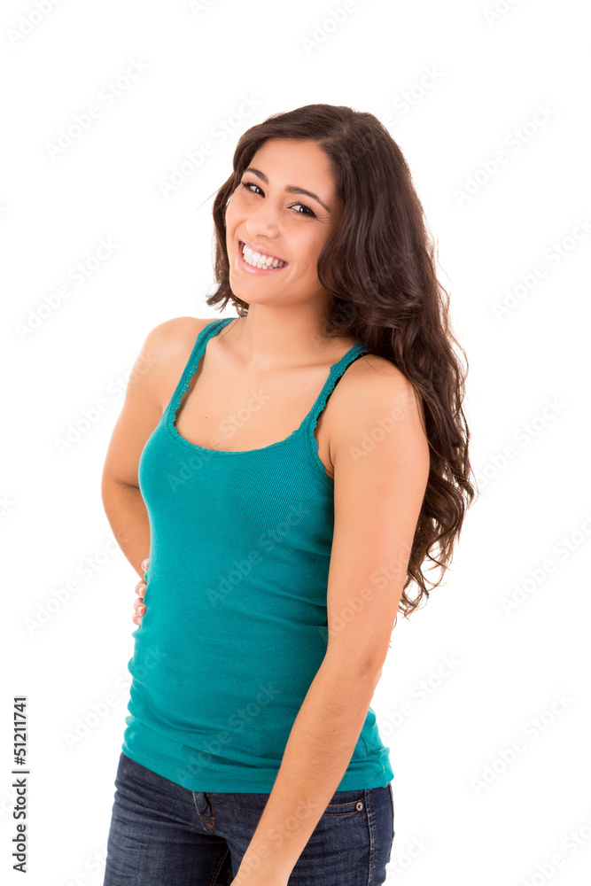 Portrait of a pretty young woman standing against white backgrou Portrait of a pretty young woman standing against white backgrou