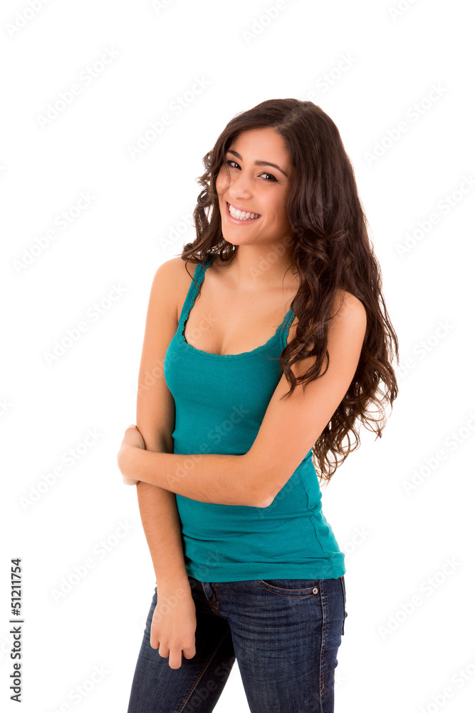 Portrait of a pretty young woman standing against white backgrou Portrait of a pretty young woman standing against white backgrou