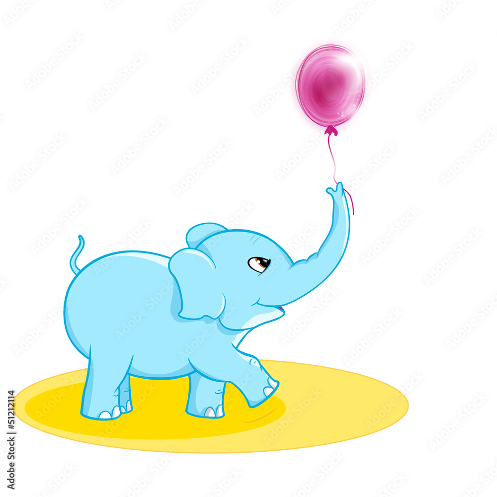 Naklejka premium Cute elephant with ballon