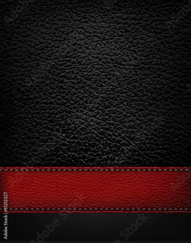 Black leather background with red leather strip. Vector illustra