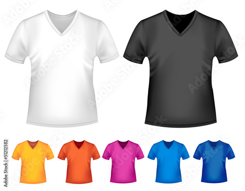 Black and white and color men polo t-shirts. Design template. Ve