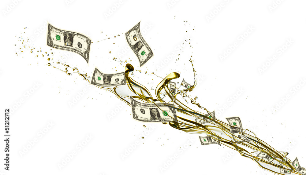 Naklejka premium Concept of dollar banknotes and petrol splashing out