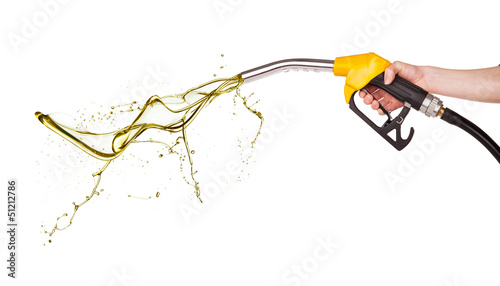 Canvas Print Petrol splashing out of pistol, isolated on white background