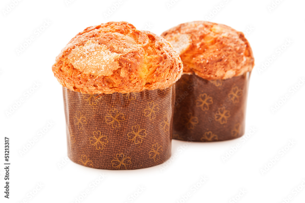 Fresh homemade muffins isolated on white. Clipping path included