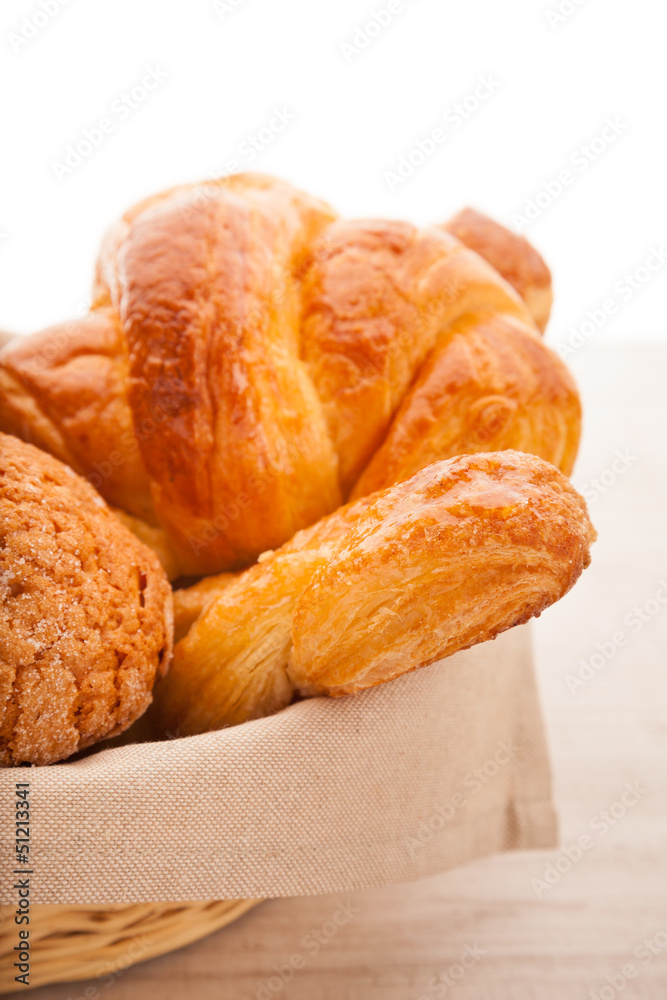 basket of pastries with muffins, croissants