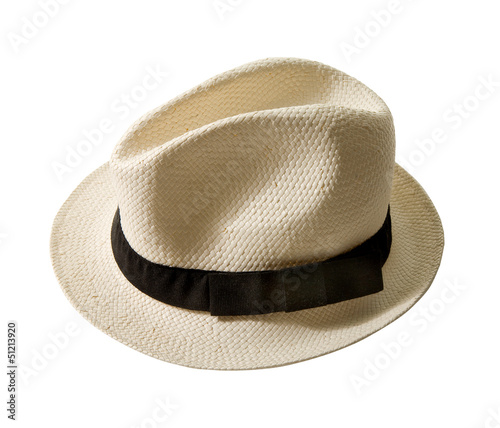 Raffia fedora hat with black band