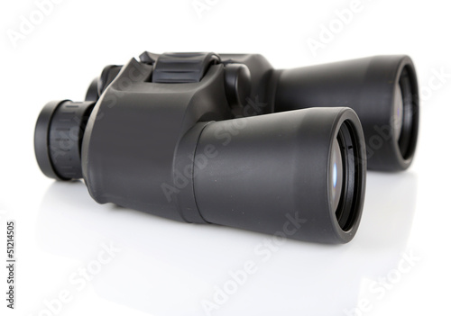 Black modern binoculars isolated on white