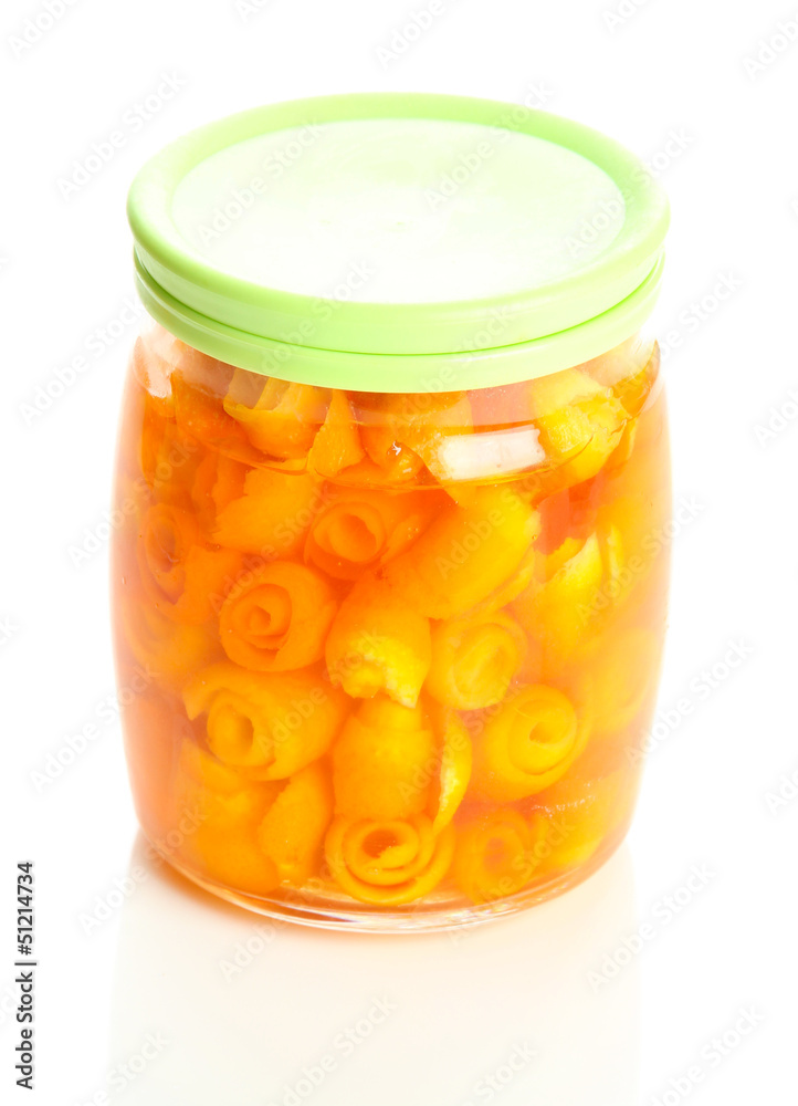 Orange jam with zest, isolated on white Orange jam with zest, isolated on white