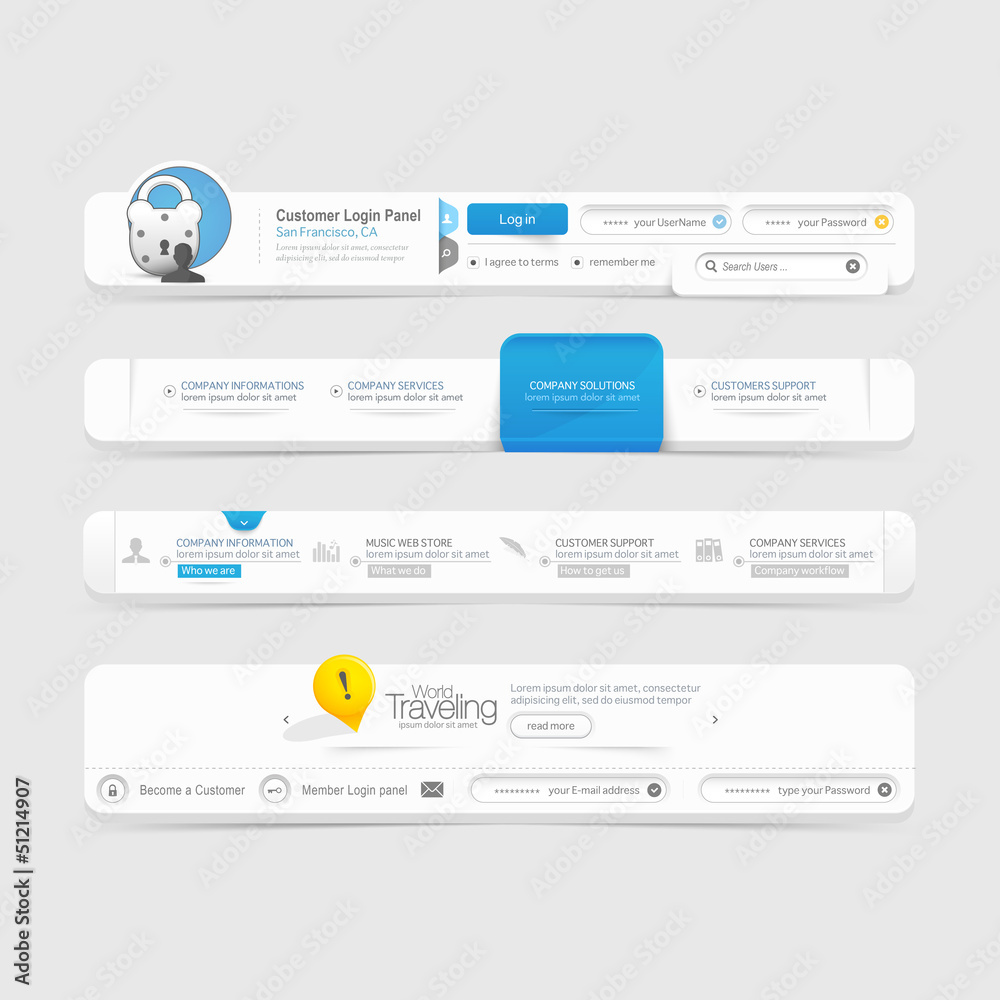 Website template design menu navigation elements with icons Website template design menu navigation elements with icons