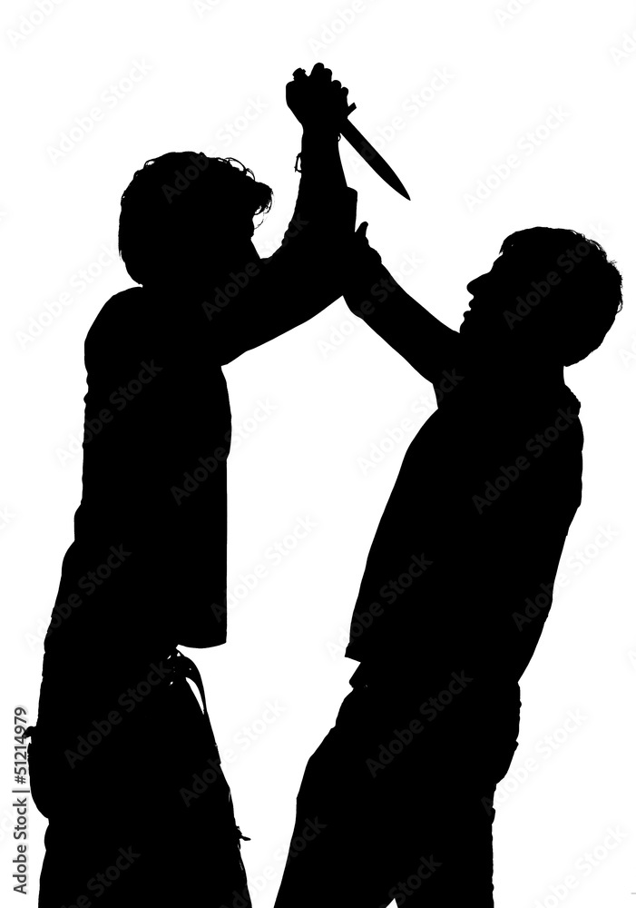 Silhouette of a an attack with a knife Silhouette of a an attack with a knife