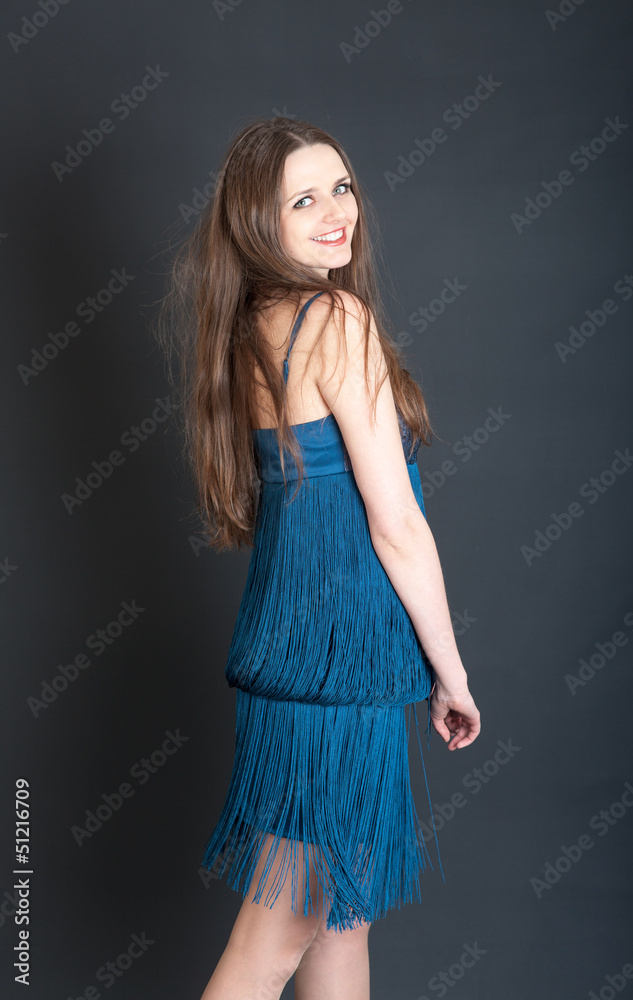 girl in a blue dress