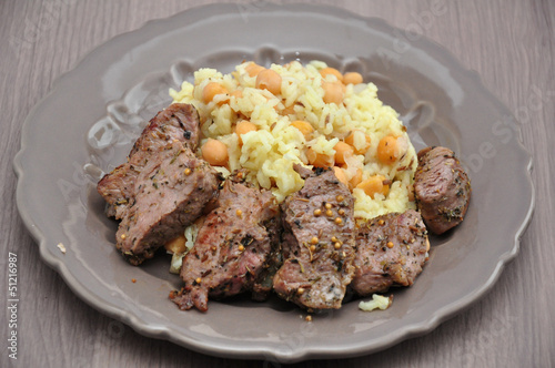 Kichererbsen Reis mit Lammfleisch