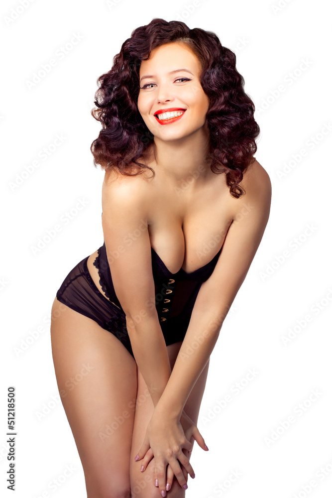 Obraz premium pin up girl posing over white background