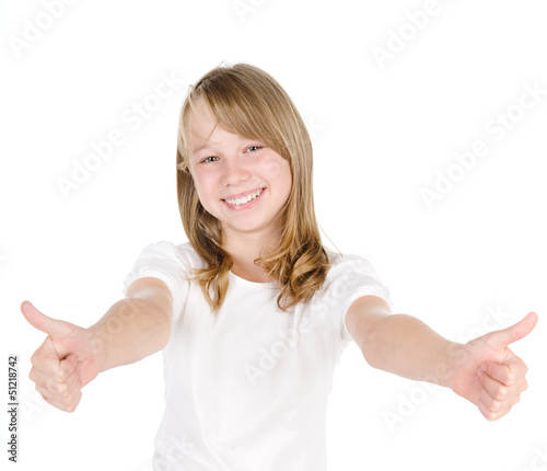 happy pretty girl with thumbs up. isolated on white © Ermolaev Alexandr