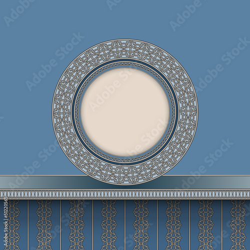 Photography China plate on shelf, vintage round frame