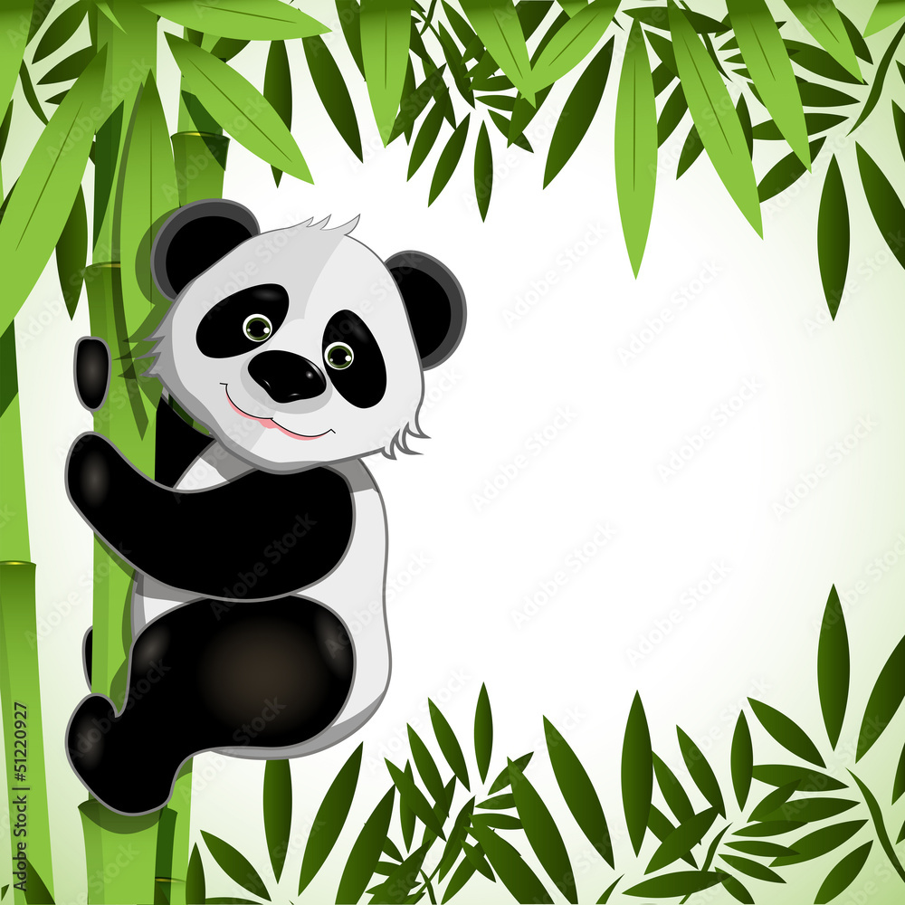 Naklejka premium cheerful panda on bamboo