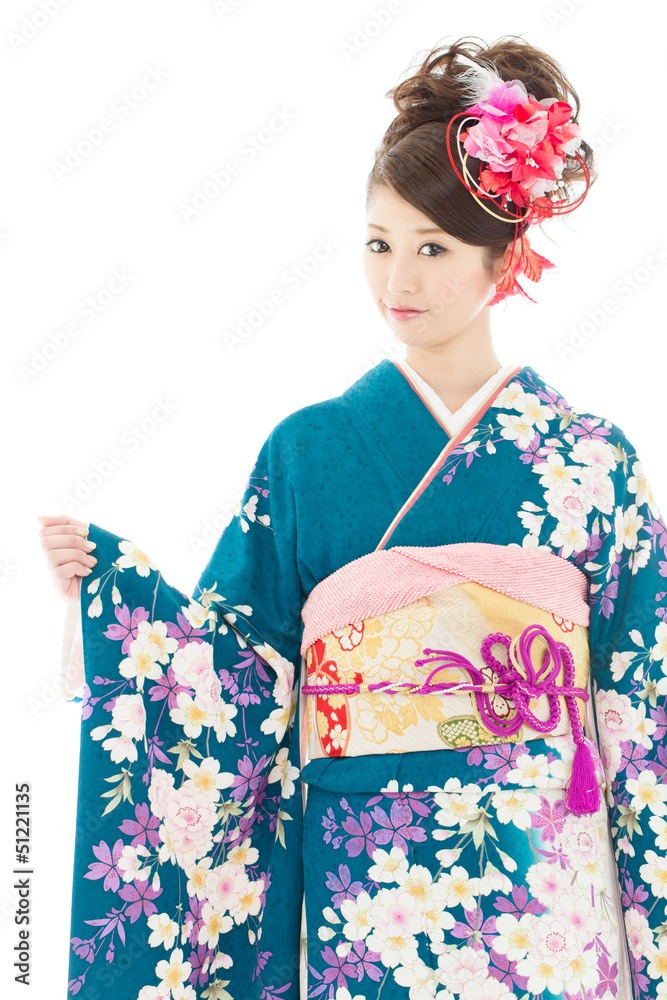 Beautiful asian kimono woman on white background Beautiful asian kimono woman on white background