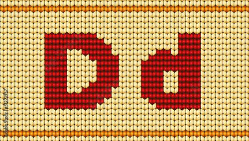 Vector Red knitted alphabet. Letter D