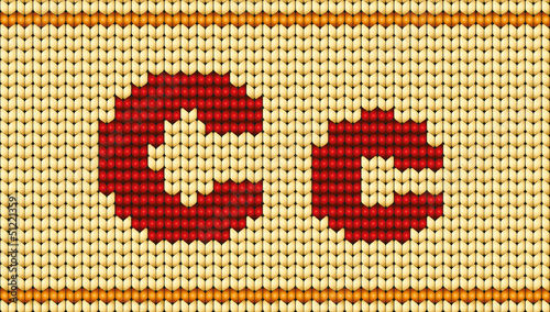 Vector Red knitted alphabet. Letter C