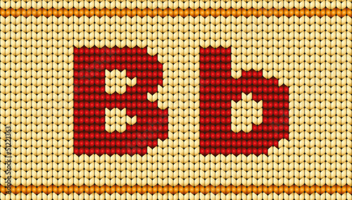 Vector Red knitted alphabet. Letter B