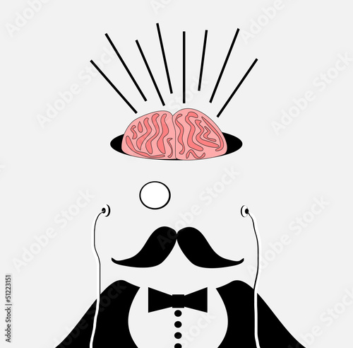 man with brains exposed listening to music