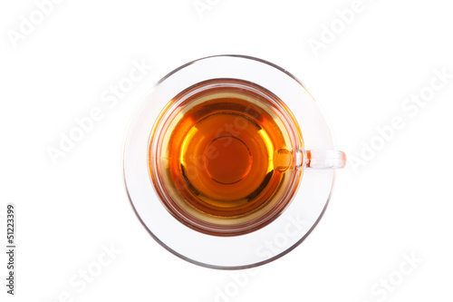 View from above on glass cup of tea