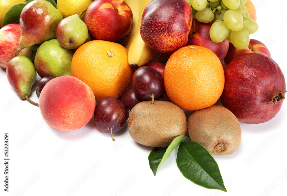 Fresh fruits isolated on a white background. Set of different fr Fresh fruits isolated on a white background. Set of different fr