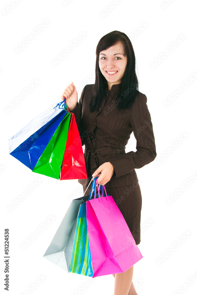 The girl in a business suit with purchases