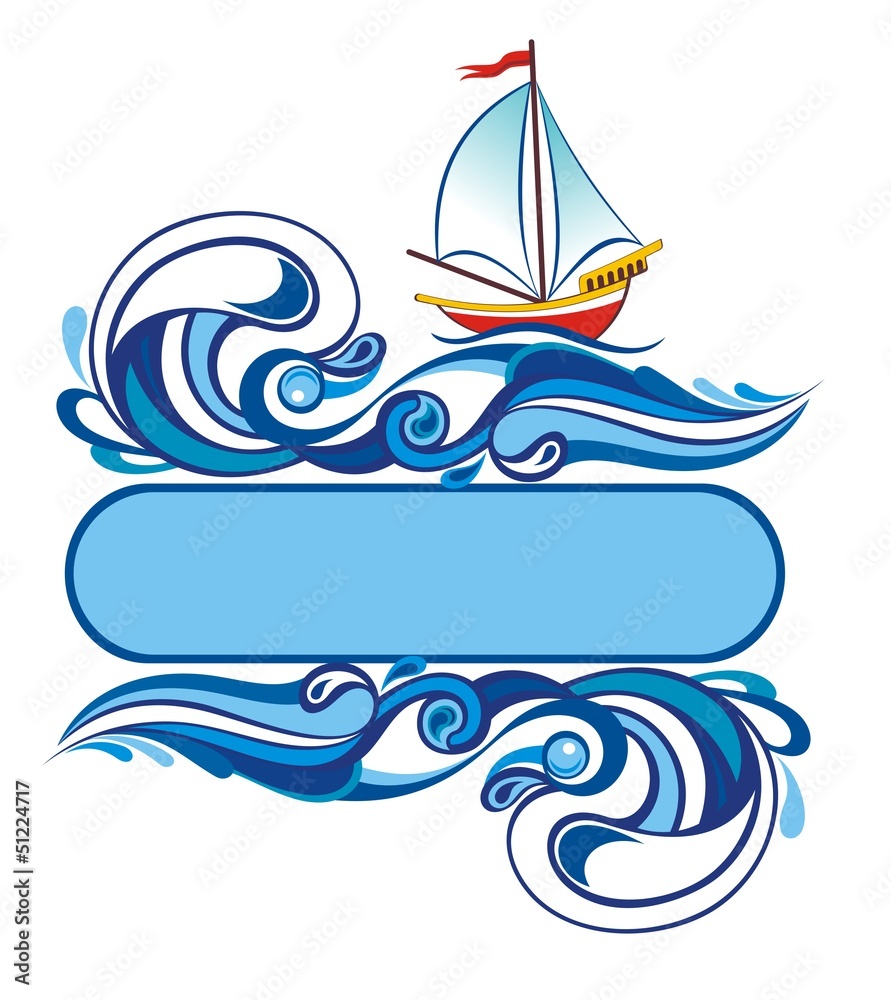 Water frame with image of historical ship Water frame with image of historical ship
