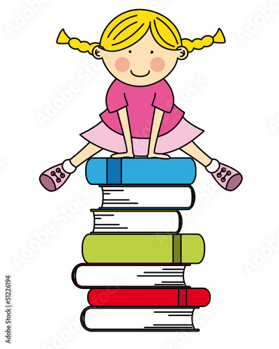 Girl jumping some books
