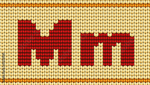 Vector Red knitted alphabet. Letter M