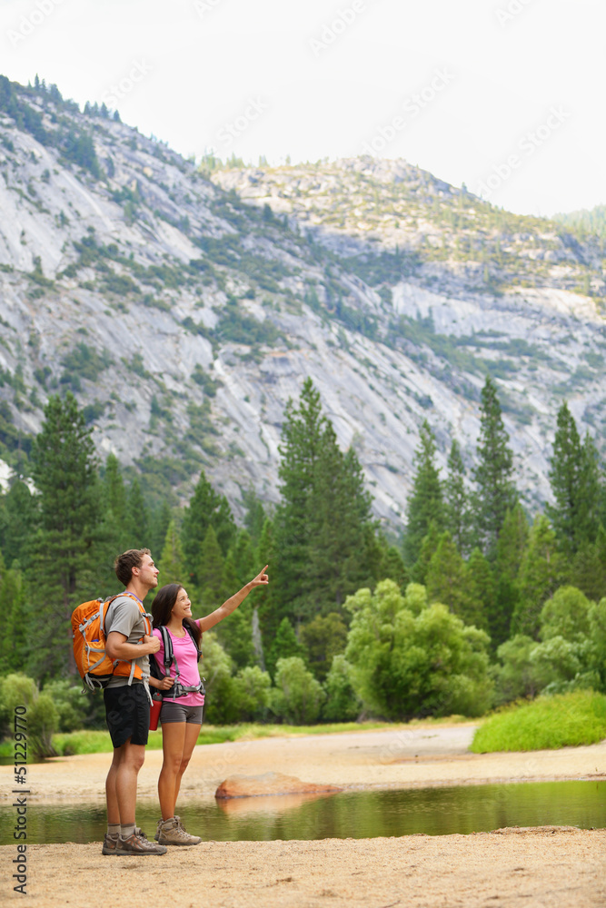 Hiking people on hike in mountains in Yosemite