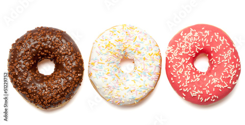 White, red and brown donuts