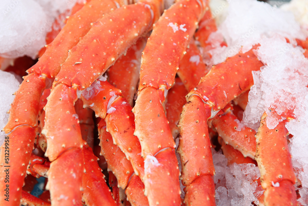 Fresh crab legs at a seafood market Fresh crab legs at a seafood market