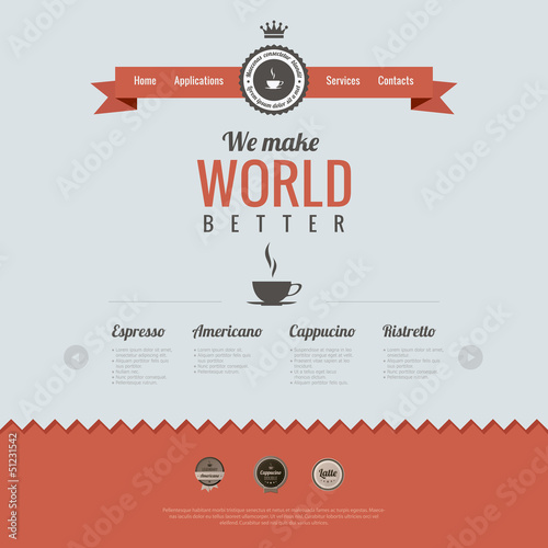 Vintage website design template. Coffee theme. HTML5