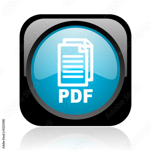 pdf black and blue square web glossy icon