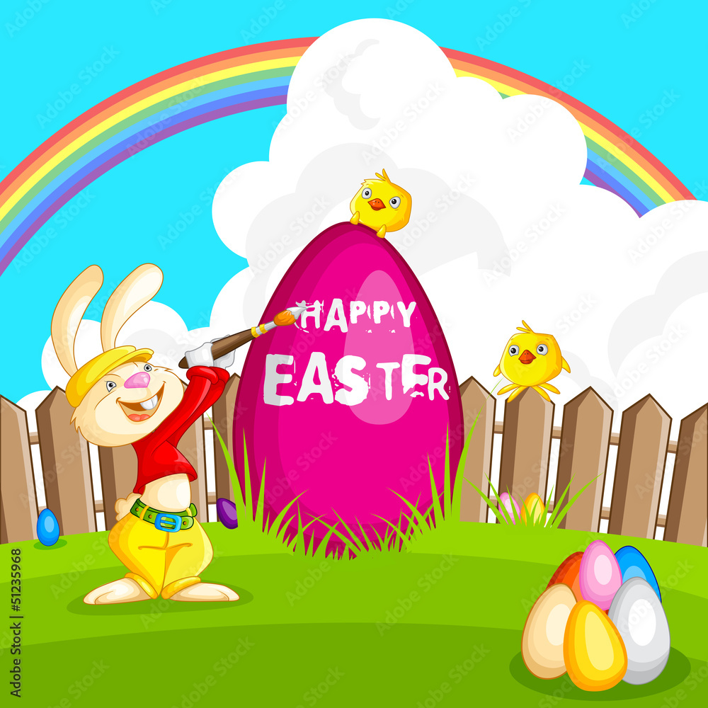 Fototapeta premium Bunny painting Easter Egg