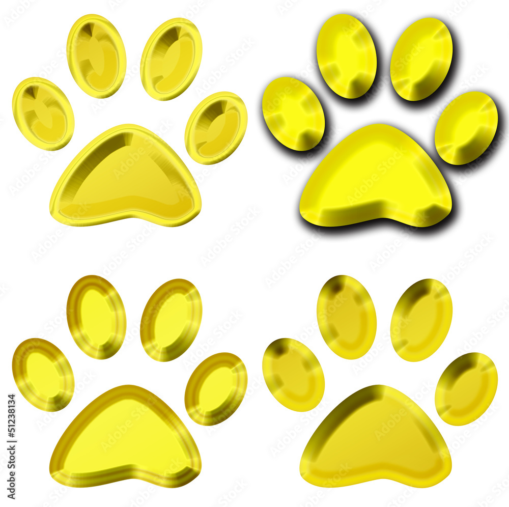 set of golden pet paws illustration