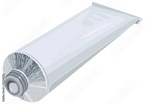 Open metal tube toothpaste isolated on white background