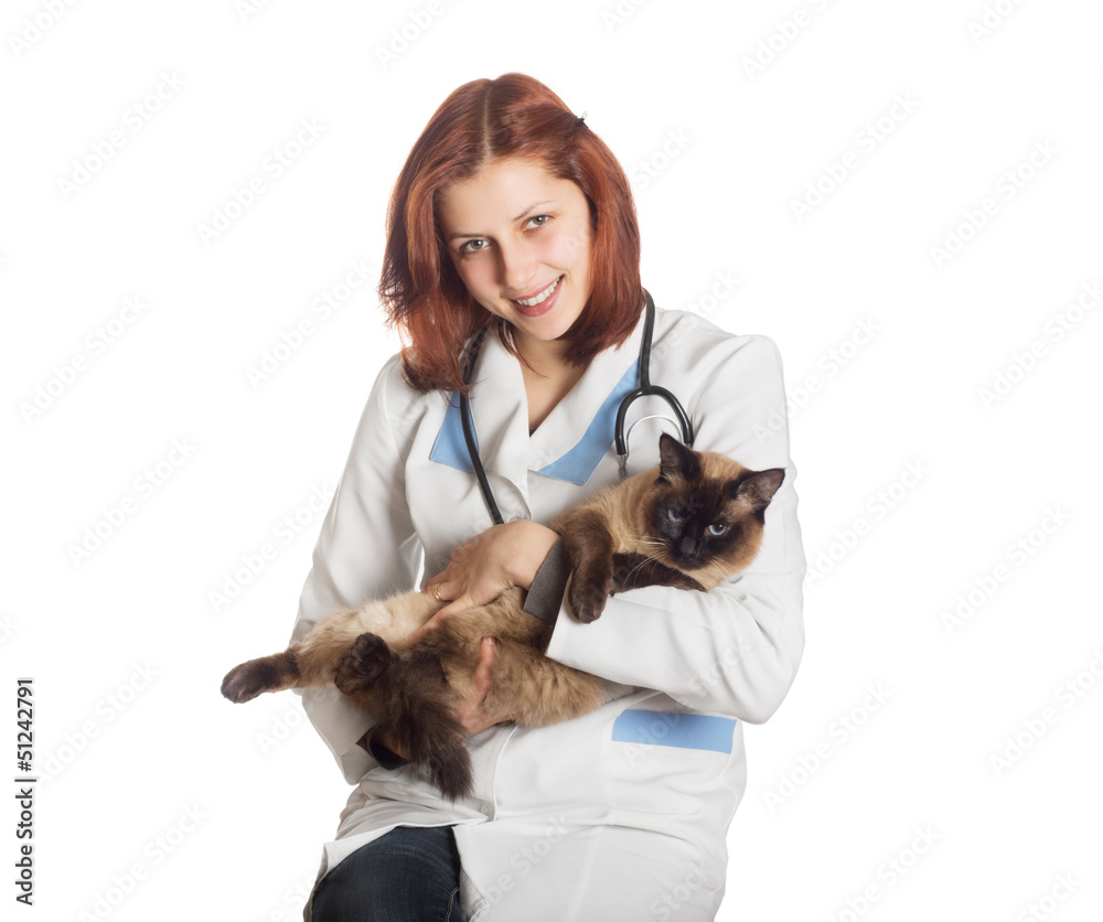 attractive young woman with a veterinarian holding a cat attractive young woman with a veterinarian holding a cat