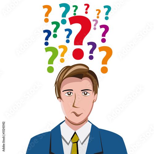 Human Doubt, question mark in the head # Vector
