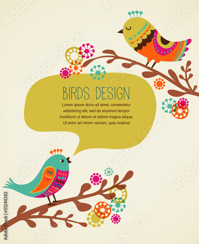 colorful background with cute decorative birds
