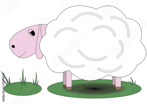 Pretty pink sheep standing on grass