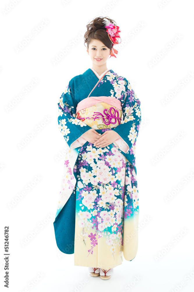 Beautiful asian kimono woman on white background Beautiful asian kimono woman on white background