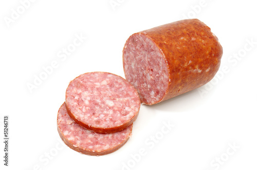 cut sausage isolated on white background