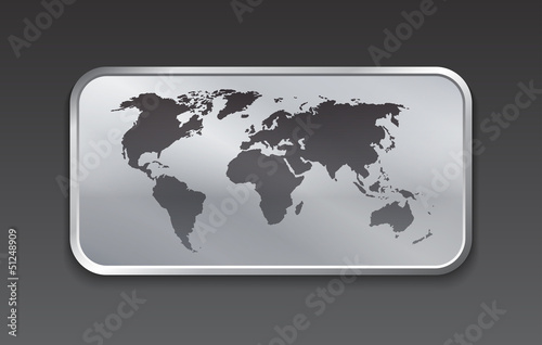 Globe and world map on brushed metal web elements